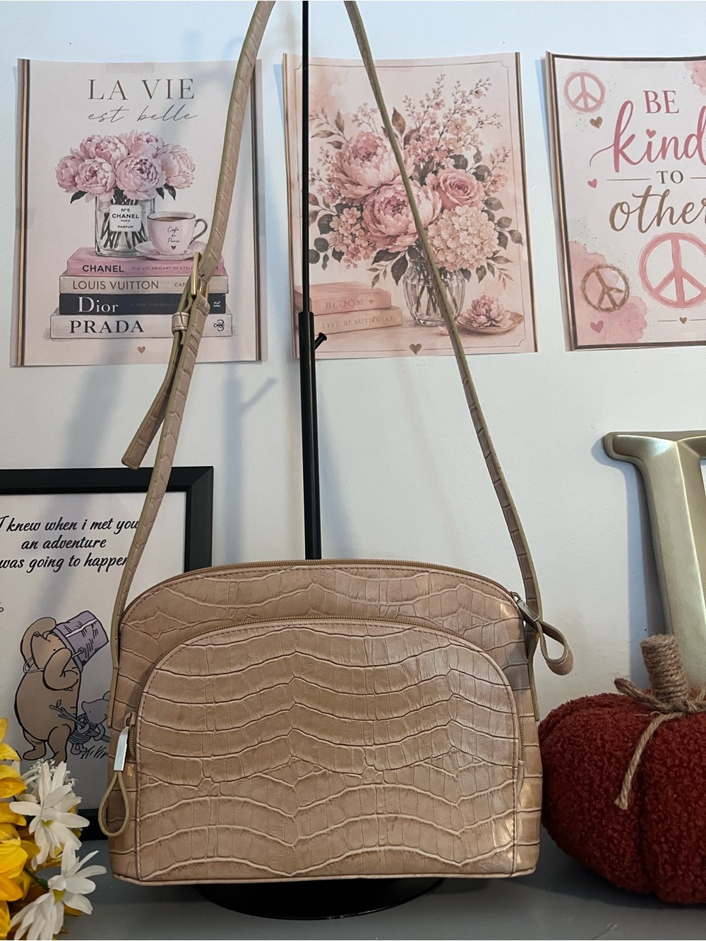 Jones New York Croc Embossed Crossbody Bag Beige